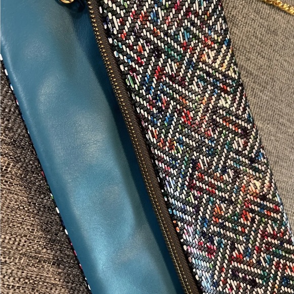 Laudi Vidni Dolce Large Clutch with Chain Shoulder Strap Turquoise Leather EUC - Picture 2 of 8